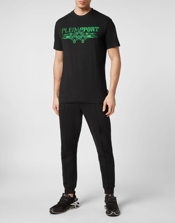 Plein Sport T-shirt Round Neck SS Tiger Black+green Fluo