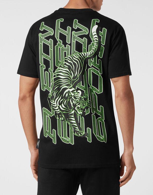 Plein Sport T-shirt Round Neck SS Tiger Black+green Fluo