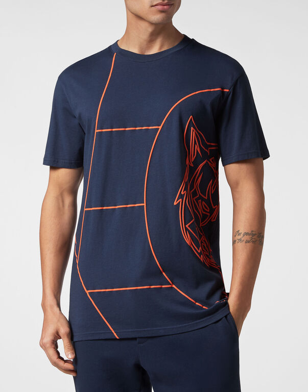 Plein Sport T-shirt Round Neck SS Tiger Court Edition Dark Blue / Orange