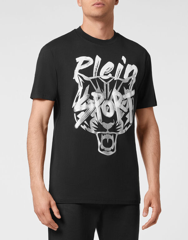 Plein Sport T-shirt Round Neck Stencil Tiger Street Fighter Black / White