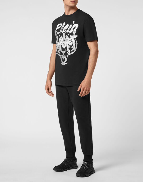 Plein Sport T-shirt Round Neck Stencil Tiger Street Fighter Black / White