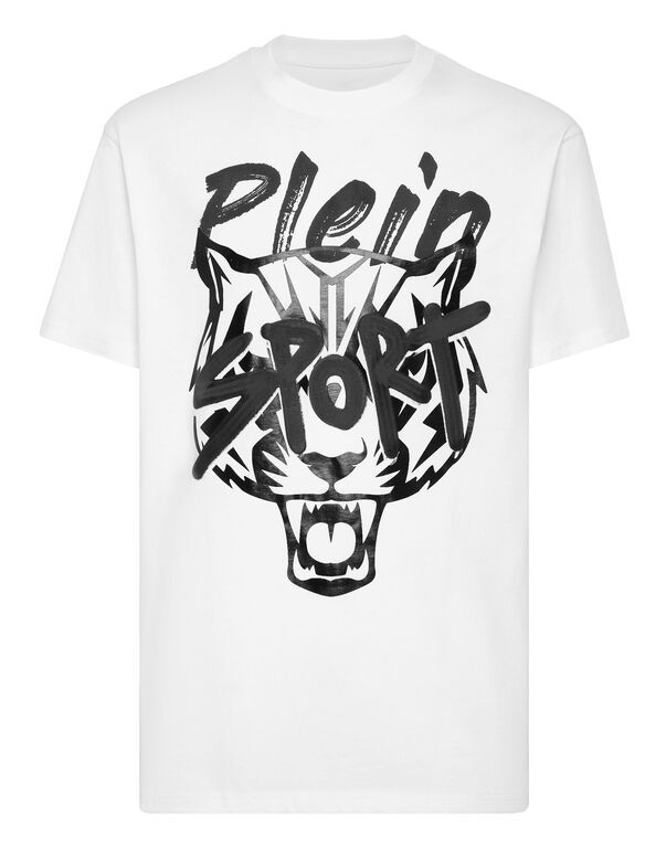 plein sport T-shirt Round Neck Stencil Tiger Street Fighter white / black