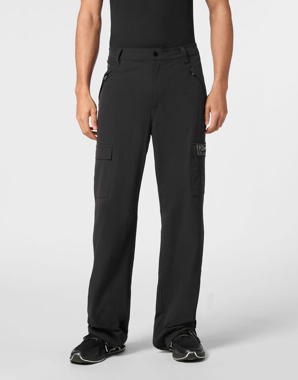 Plein Sport Technical Nylon Loose Fit Cargo Trousers Scratch Black
