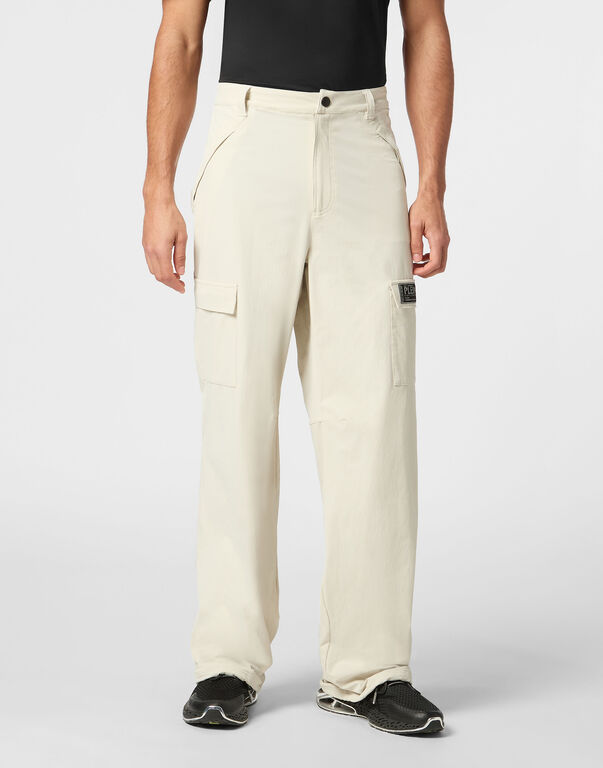 Plein Sport Technical Nylon Loose Fit Cargo Trousers Scratch Grey