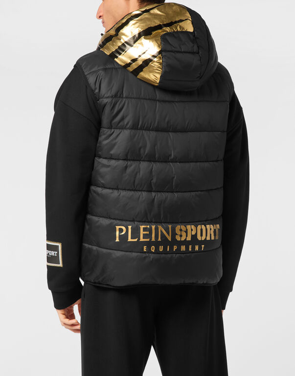 Plein Sport Vest Hoodie Laminated Scratch Black/light Gold