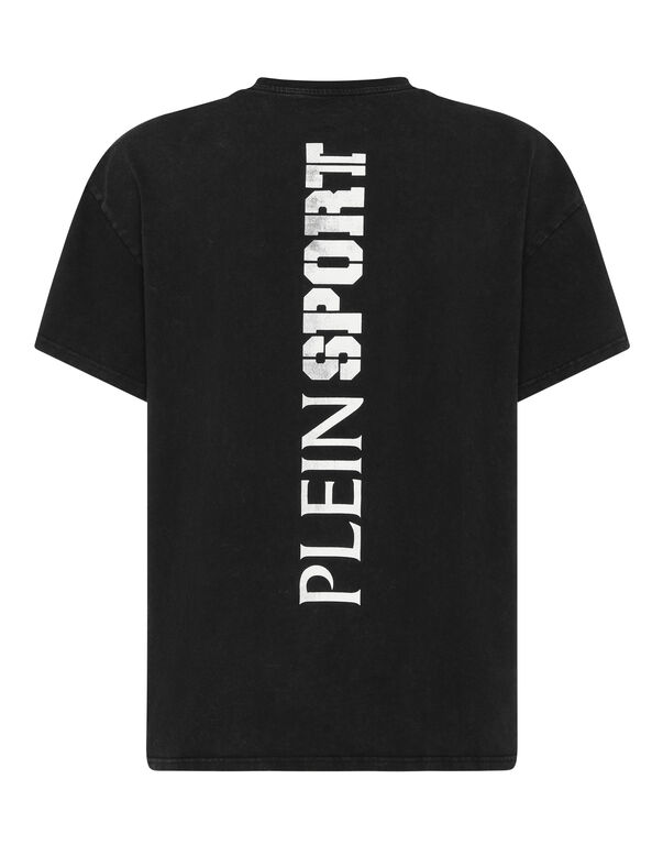 Plein Sport Washed Fleece Round Neck T-Shirt Tiger Scratch Black