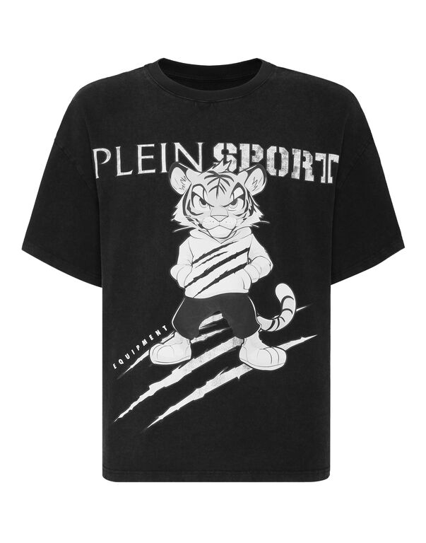plein sport Washed Fleece T-Shirt Scratch Tiger black