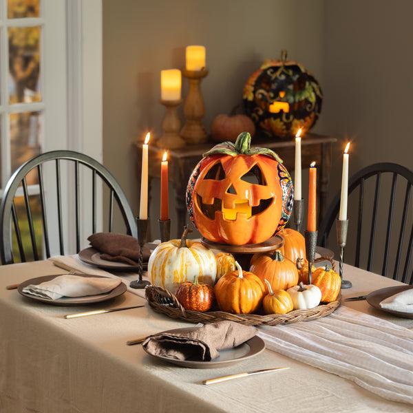 plow & Hearth 10" Talavera Checkered Flower Ceramic Pumpkin Small