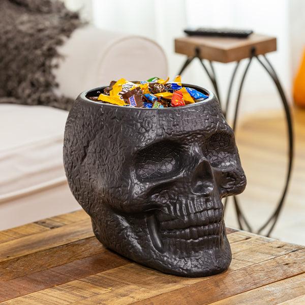 Plow & Hearth 11" Skull Shaped Planter And Halloween Candy Holder