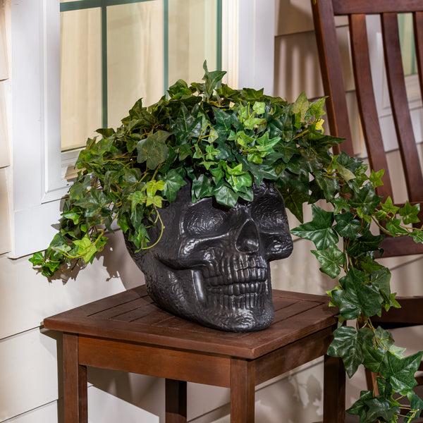 Plow & Hearth 11" Skull Shaped Planter And Halloween Candy Holder