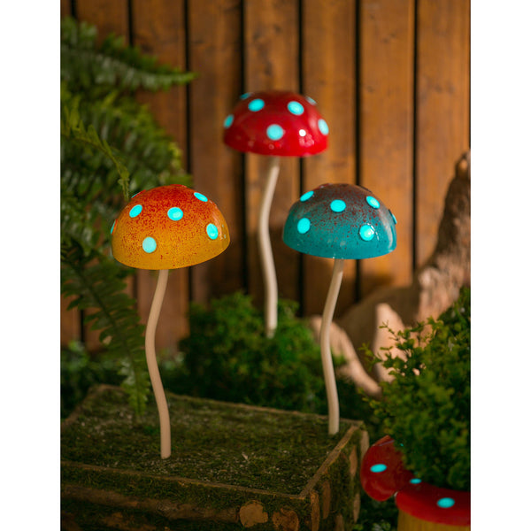Plow & Hearth 12.5"H Glow In The Dark Mushroom Plant Pick Blue