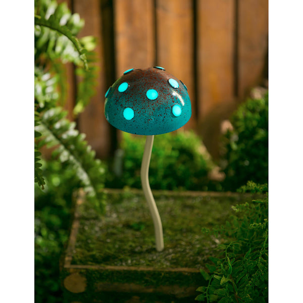 plow & hearth 12.5"H Glow in the Dark Mushroom Plant Pick Blue