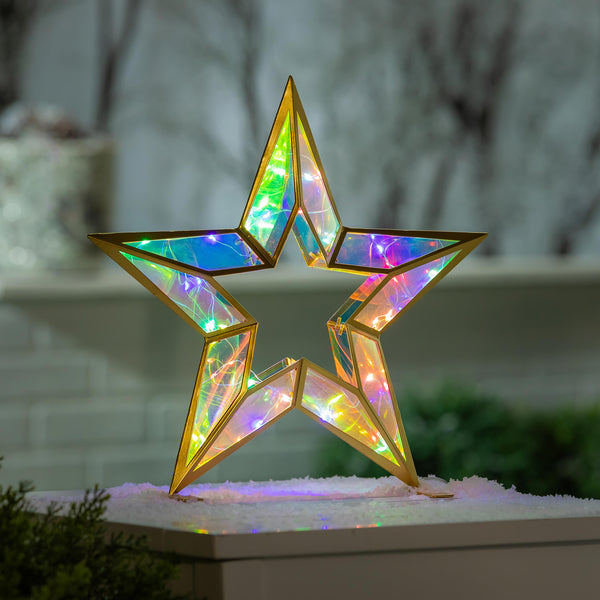 plow & hearth 14" LED Iridescent Star Holiday Lit Statuary