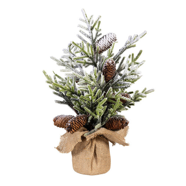 plow & hearth 17.5" Indoor/Outdoor Artificial Winter Artificial Tree in Burlap Sack