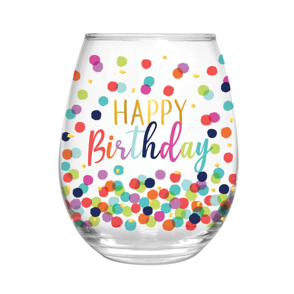 plow & hearth 17 OZ Stemless Glass w/Box Happy Birthday