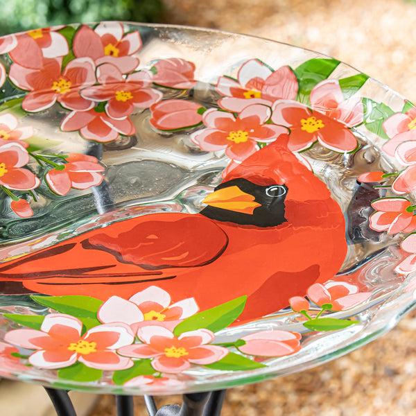 Plow & Hearth 18" Decor And Embossed Glass Bird Bath Cardinal