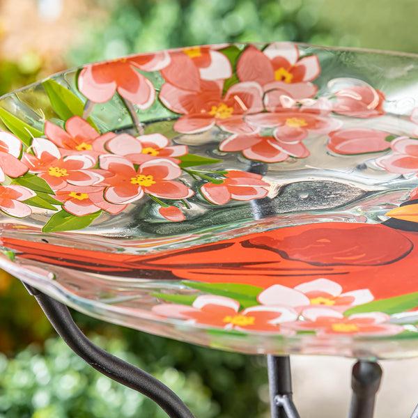 Plow & Hearth 18" Decor And Embossed Glass Bird Bath Cardinal