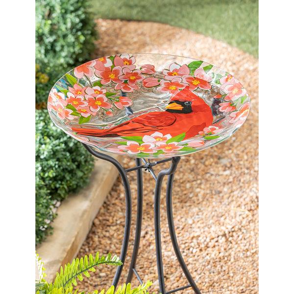 plow & hearth 18" Decor and Embossed Glass Bird Bath Cardinal
