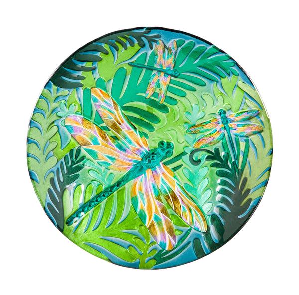 plow & hearth 18" Glass Bird Bath Iridescent Dragonfly