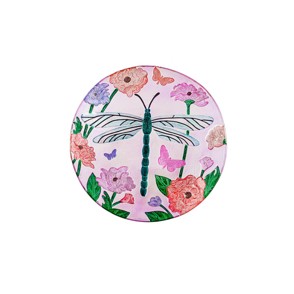 plow & hearth 18" Glitter Hand Painted and Embossed Bird Bath Dragonfly