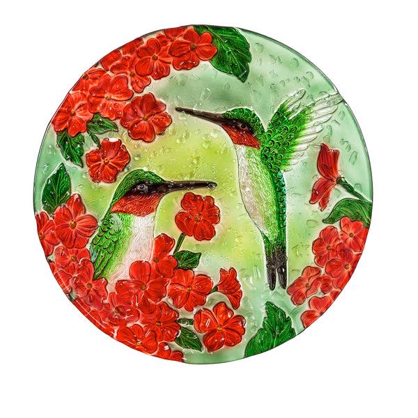 plow & hearth 18" Hand Painted Bird Bath with Crushed Glass Happy Hummingbirds