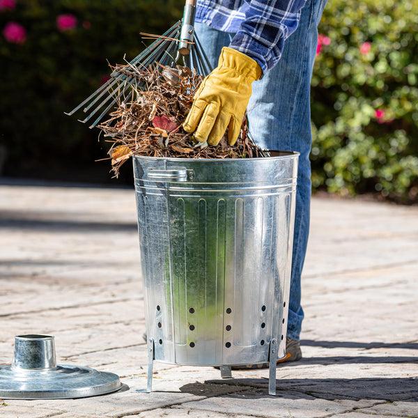 Plow & Hearth 23" Galvanized Metal Garden Incinerator Waste Can
