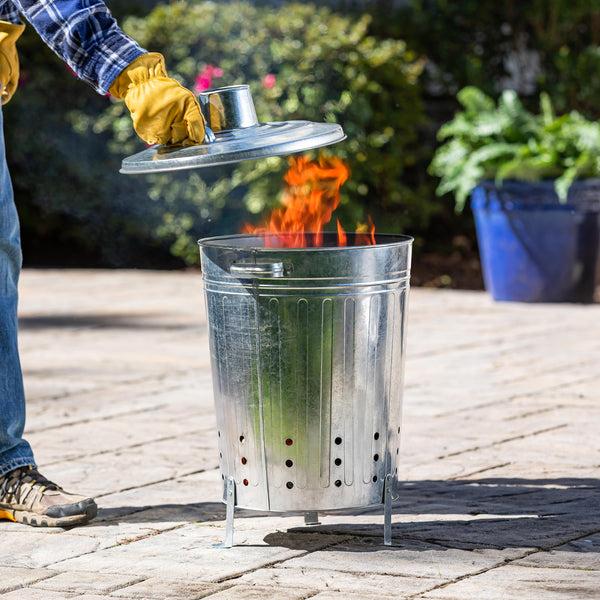 Plow & Hearth 23" Galvanized Metal Garden Incinerator Waste Can