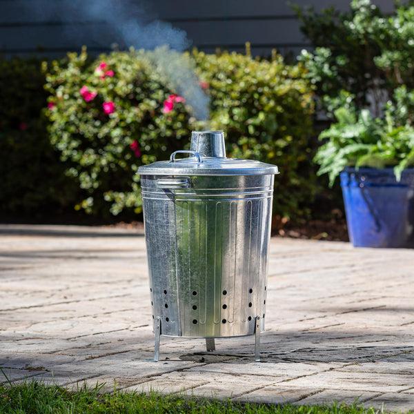 plow & hearth 23" Galvanized Metal Garden Incinerator Waste Can