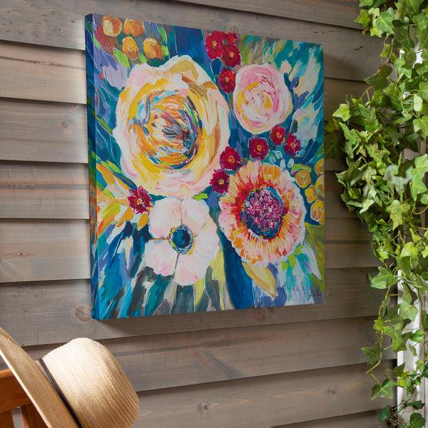 plow & hearth 24" H x 24" L Outdoor Canvas Colorful Flower Bouquet