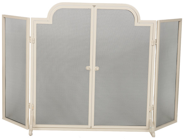 plow & hearth 3 Fold Center Arched with Doors Fireplace Screen White Design