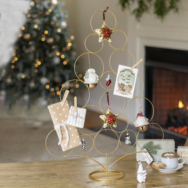 plow & hearth 32" Gold Metal Tabletop Christmas Tree Ornament Holder