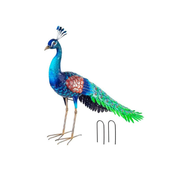 Plow & Hearth 36" Colorful Metal Peacock Garden Statue