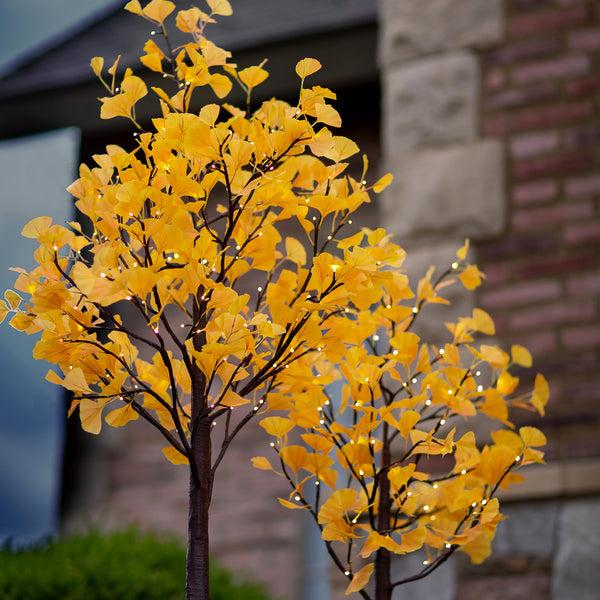 plow & hearth 4'H Indoor/Outdoor Electric Lighted Yellow Gingko Tree