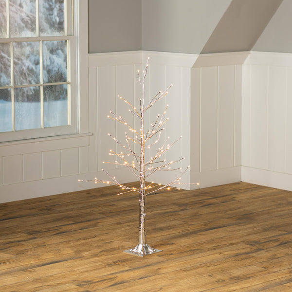 plow & hearth 4'H Indoor/Outdoor Silver Metallic Tree with 112 Lights