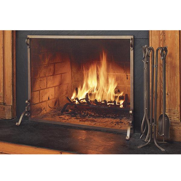 Plow & Hearth 44"W X 33"H Solid Steel Flat Guard Fire Screen