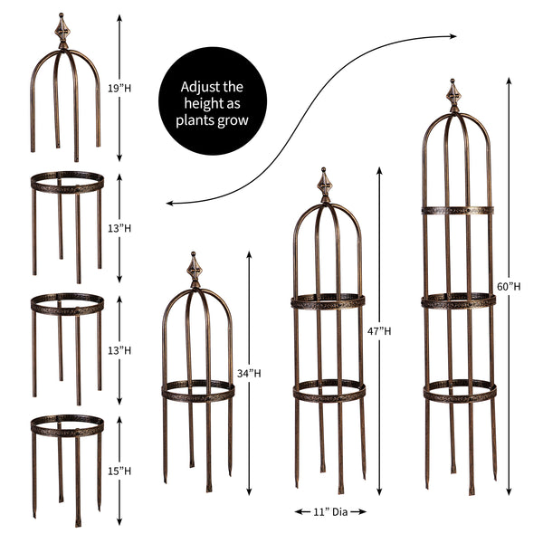 Plow & Hearth 5' Powder-Coated Steel Garden Antique Copper Obelisk