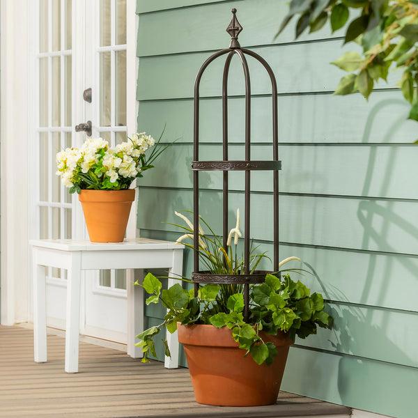 plow & hearth 5' Powder-Coated Steel Garden Antique Copper Obelisk