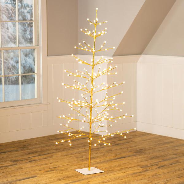 Plow & Hearth 6'H Indoor/Outdoor Gold Metallic Tree With 240 Warm White Lights