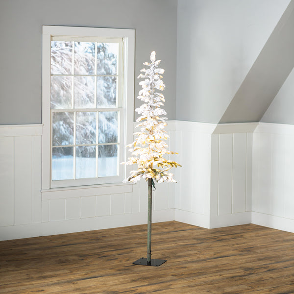 plow & hearth 6' Monte Rosa Flocked Alpine Fir Christmas Tree with 150 Warm White LEDs