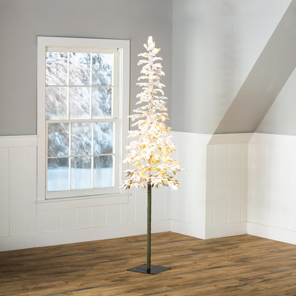 plow & hearth 7' Monte Rosa Flocked Alpine Fir Christmas Tree with 200 Warm White LEDs