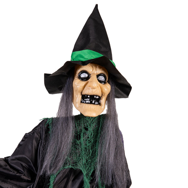 Plow & Hearth 72" Flying Witch Halloween Garden Stake With Light And Sound