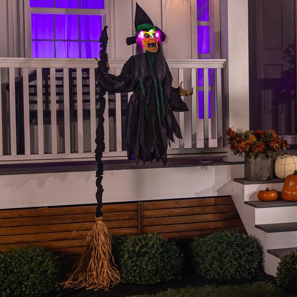 plow & hearth 72" Flying Witch Halloween Garden Stake with Light and Sound
