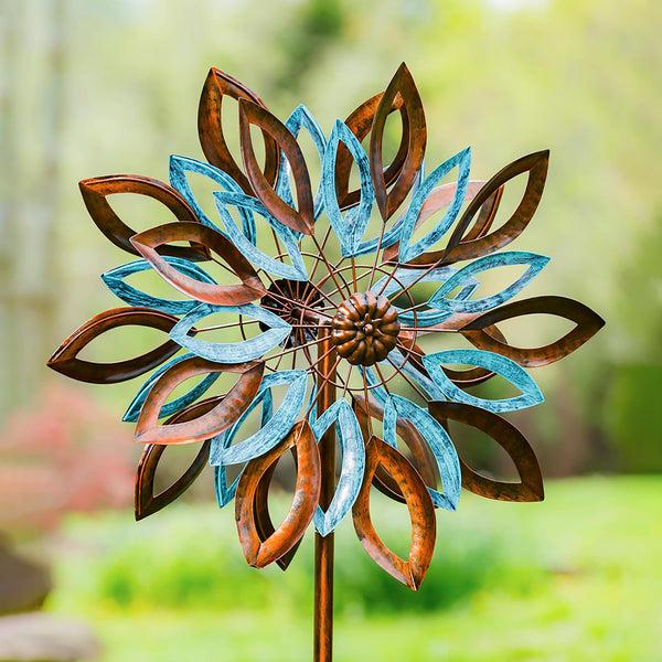 Plow & Hearth 75"H Wind Spinner Copper And Verdigris Leaves
