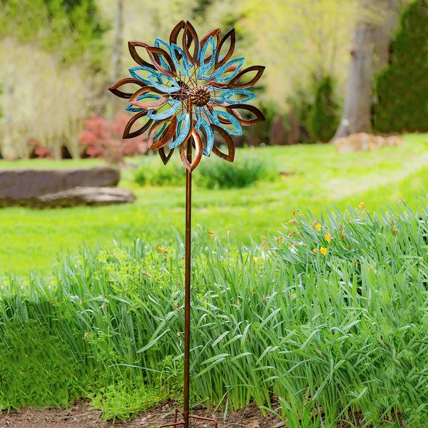 plow & hearth 75"H Wind Spinner Copper and Verdigris Leaves