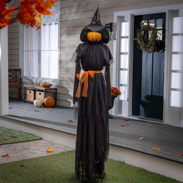 plow & hearth 76" Witch Lighted Fabric Garden Stake with Orange Bow
