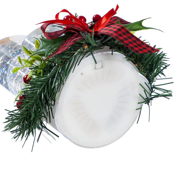 Plow & Hearth 8" LED Spinning Water Candle With Artificial And Bow