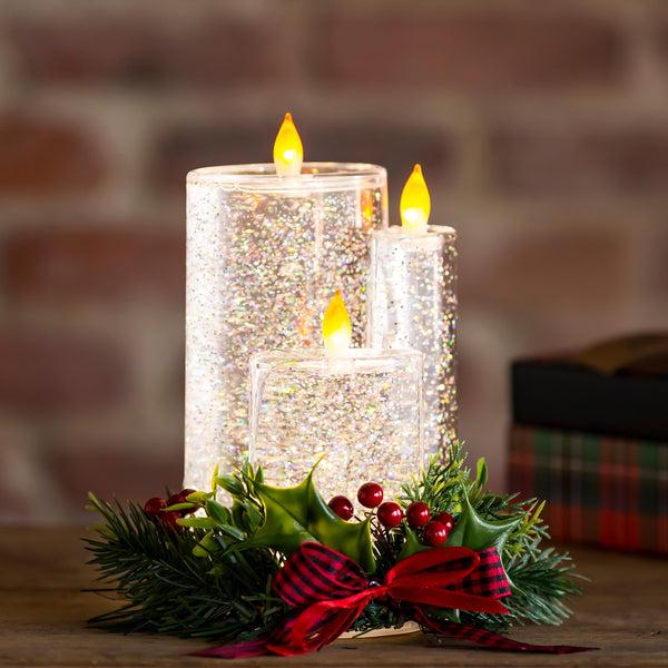 plow & hearth 8" LED Spinning Water Candle with Artificial and Bow