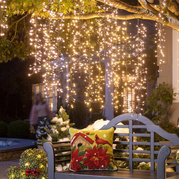 plow & hearth 95" Outdoor LED Cascade Lights with Warm White Lights