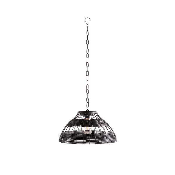 Plow & Hearth All-Weather Wicker Solar Pendant Lamp Small Black