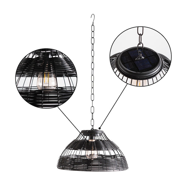 Plow & Hearth All-Weather Wicker Solar Pendant Lamp Small Black